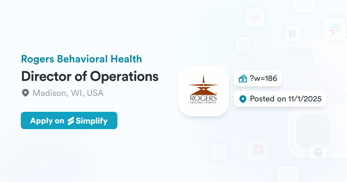 Director Of Operations Rogers Behavioral Health Simplify Jobs Director Of Operations Rogers Behavioral Health Simplify Jobs